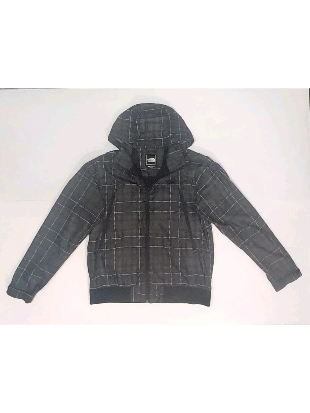 North Face Mens Hoodie Windbreaker Full Zip Black Plaid Lined Rain Jacket Diablo